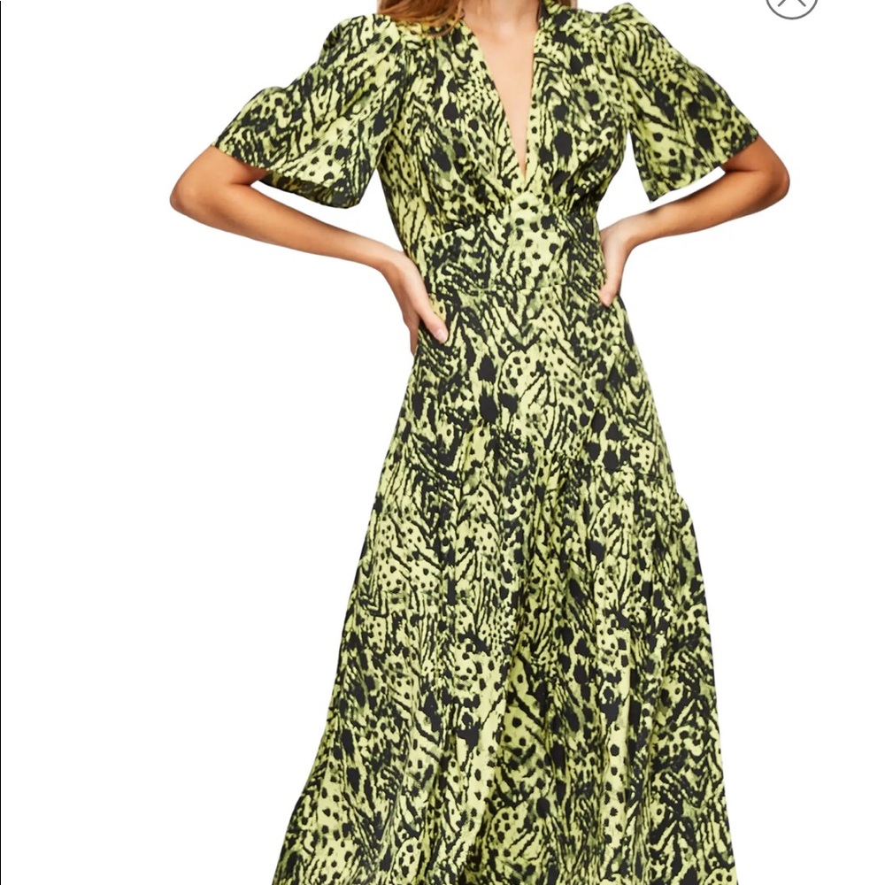 Animal Print Angel Sleeve Midi Dress TOPSHOP lime